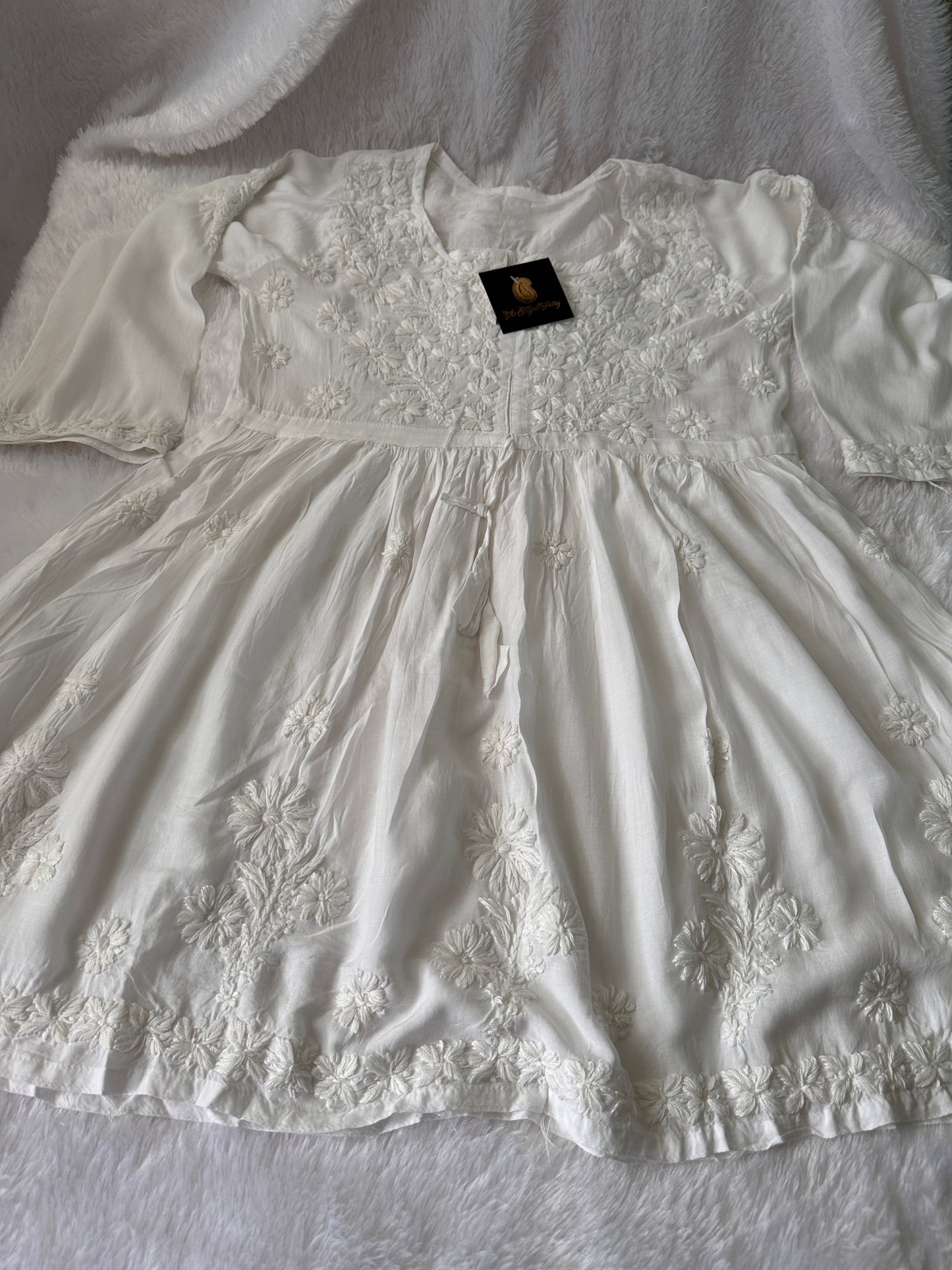 White - Short Modal Chikankari Frock