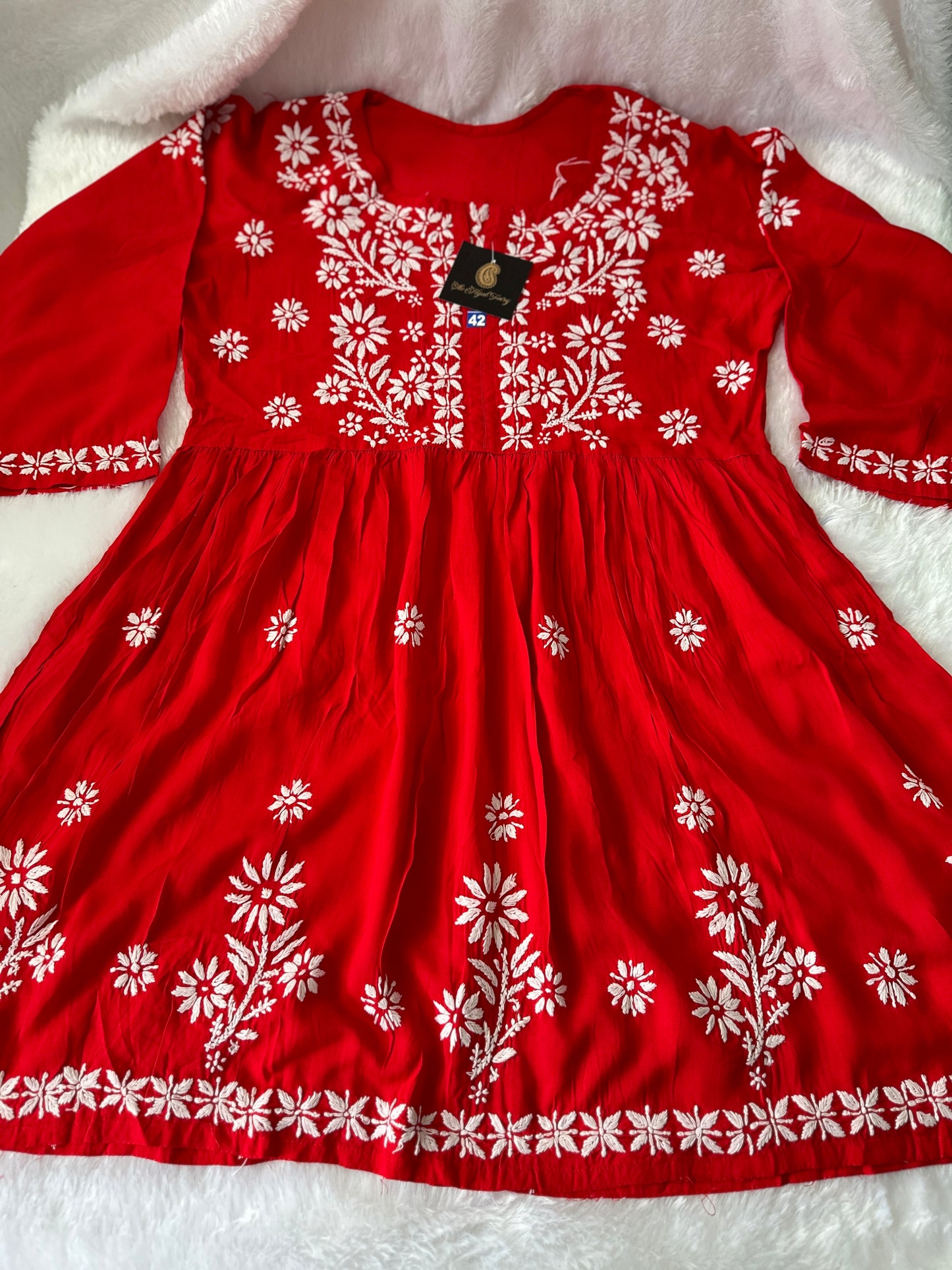 Red - Short Modal Chikankari Frock