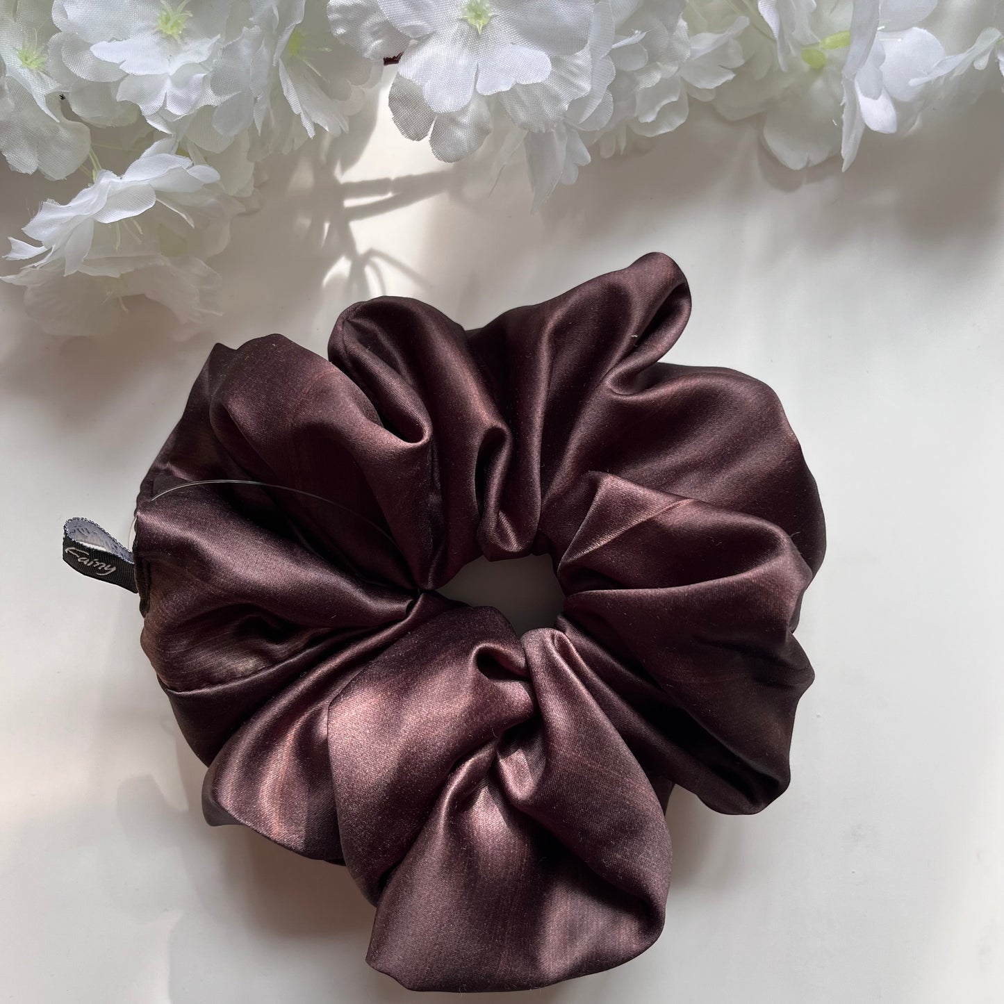 Coffee Brown Satin Scrunchie