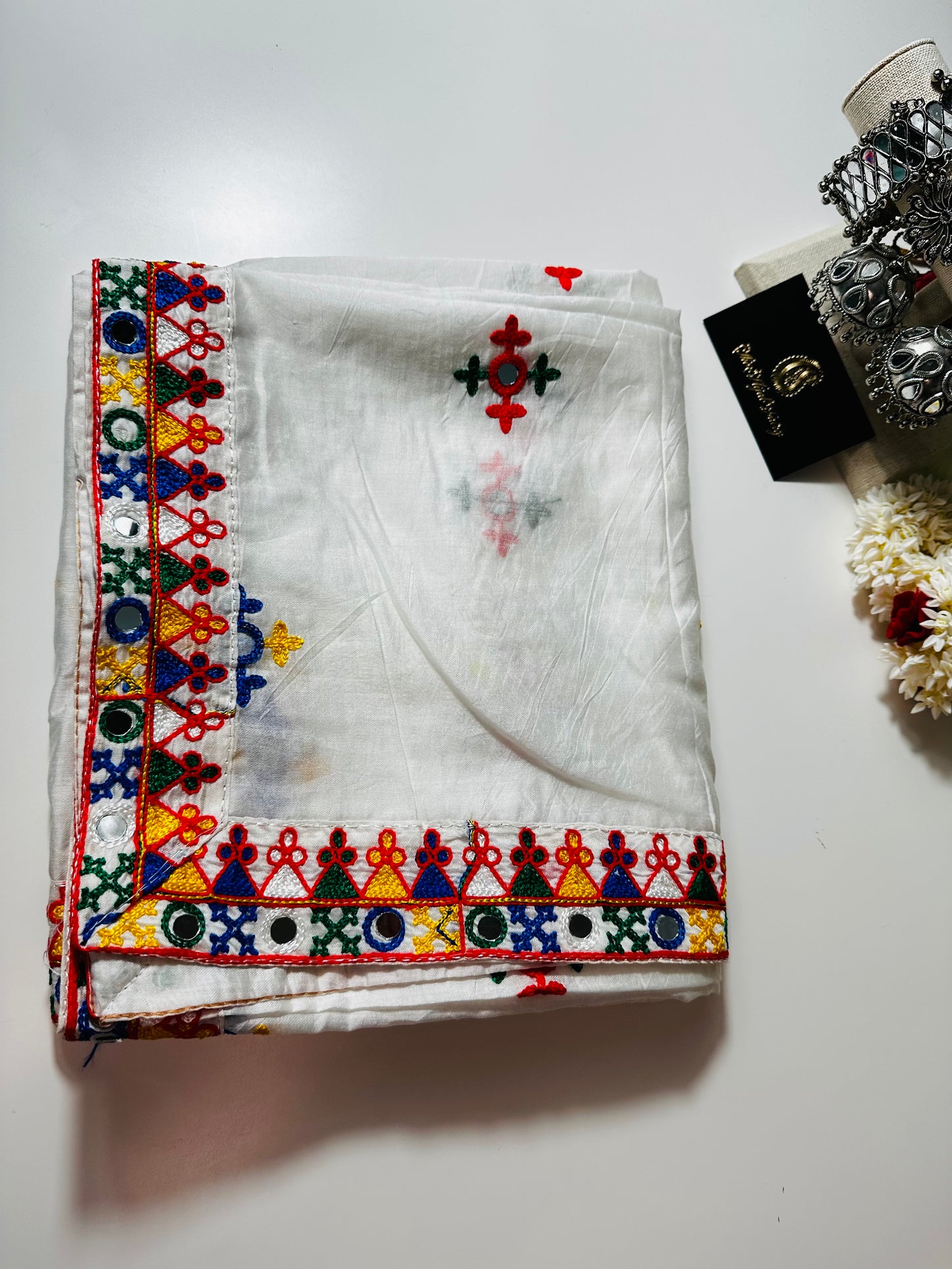 Chanderi Kutchi Work Dupatta with Mirror