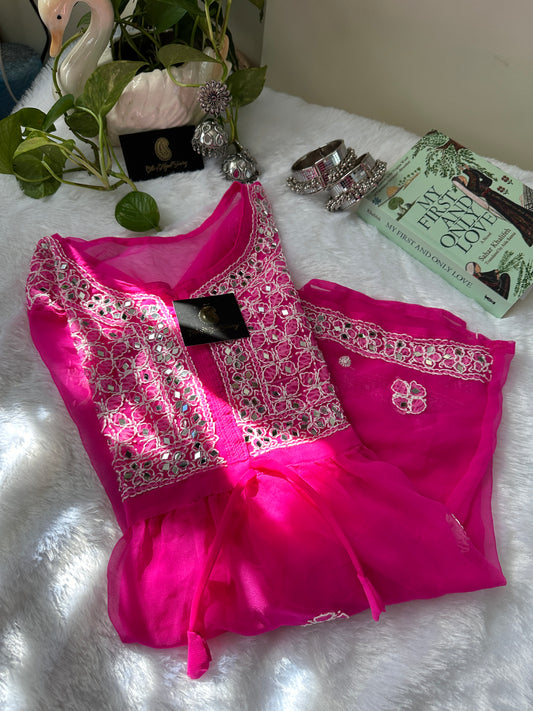 Hot Pink - Georgette Mirror Short Kurta