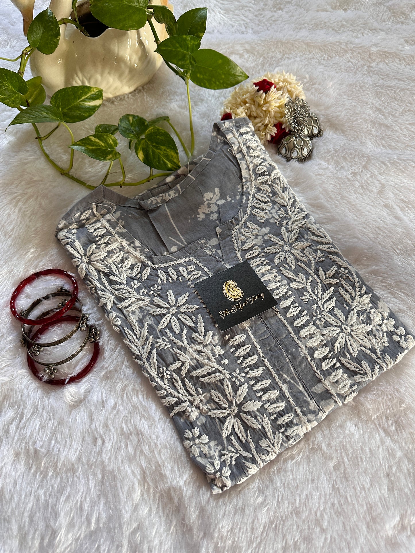 Mulmul Printed Kurti- Grey 1