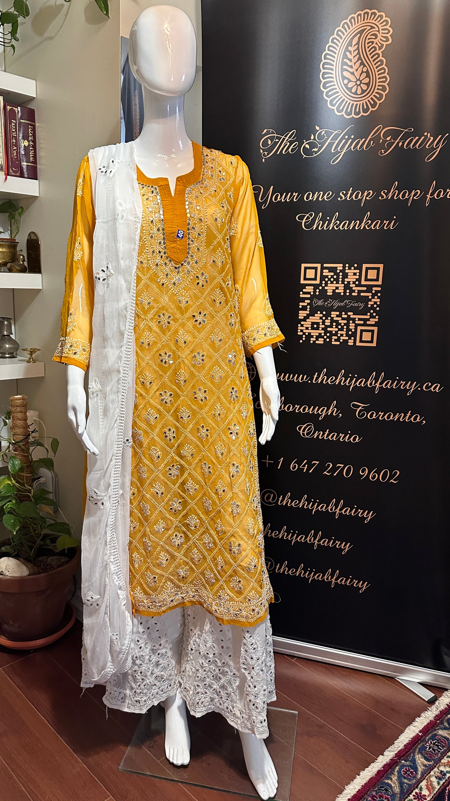 Mustard - Georgette Mirror Kurta