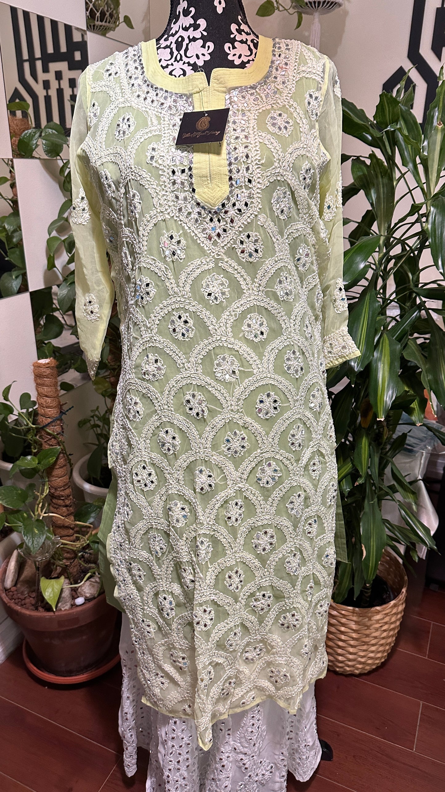 Lime Green - Georgette Mirror Kurta