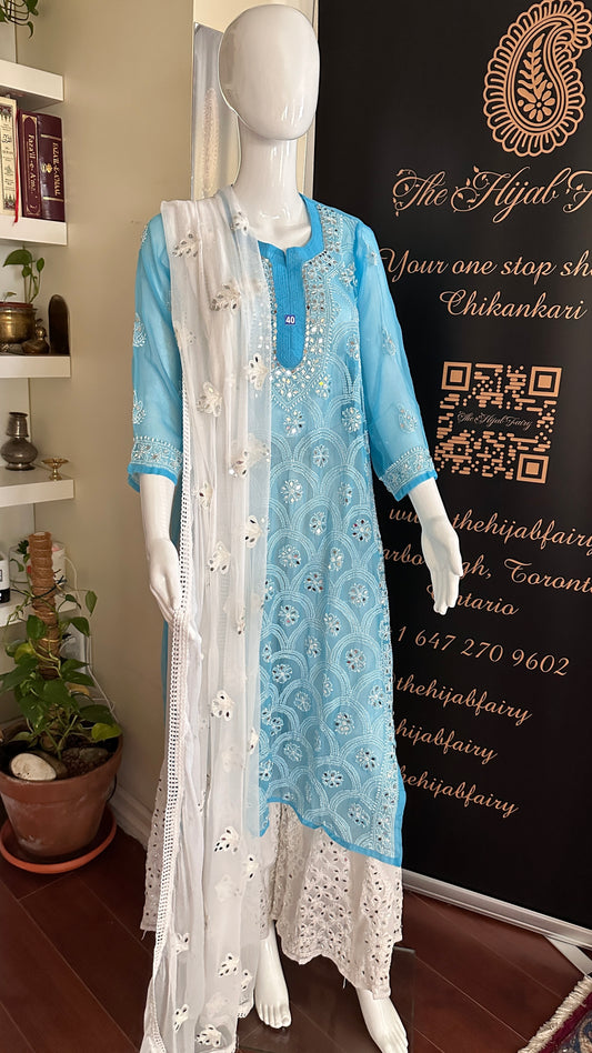 Sky Blue - Georgette Mirror Kurta