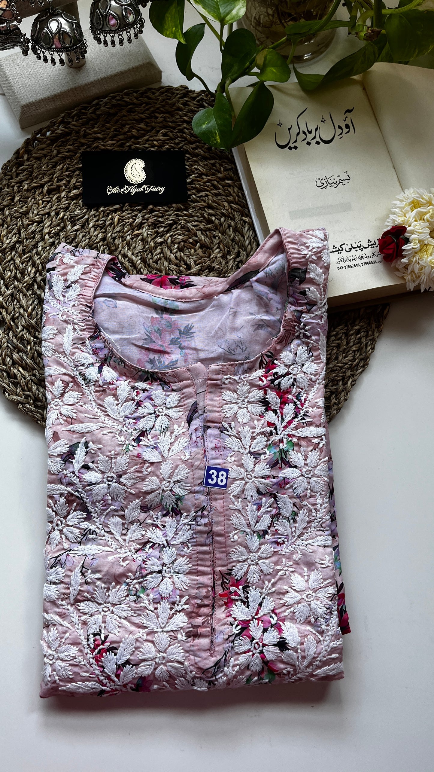 Pink - Chikankari Muslin Printed Kurti