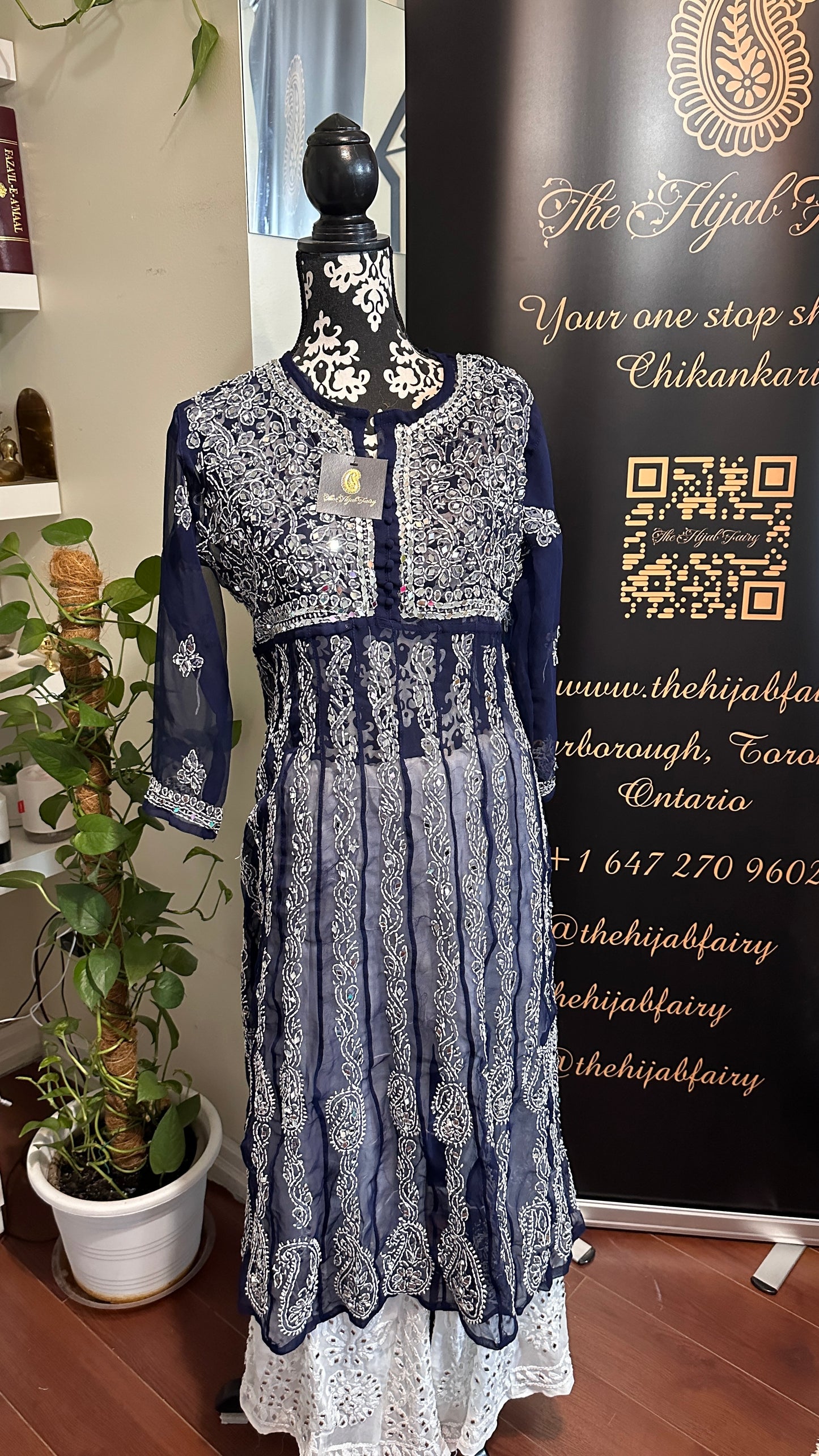 Dark Blue - Yoke Style Georgette Mirror Anarkali