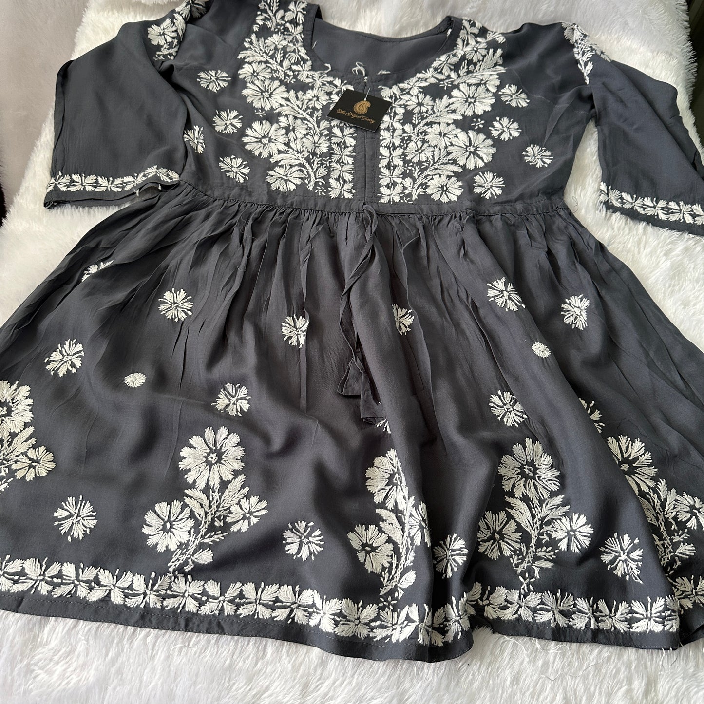 Grey - Short Modal Chikankari Frock