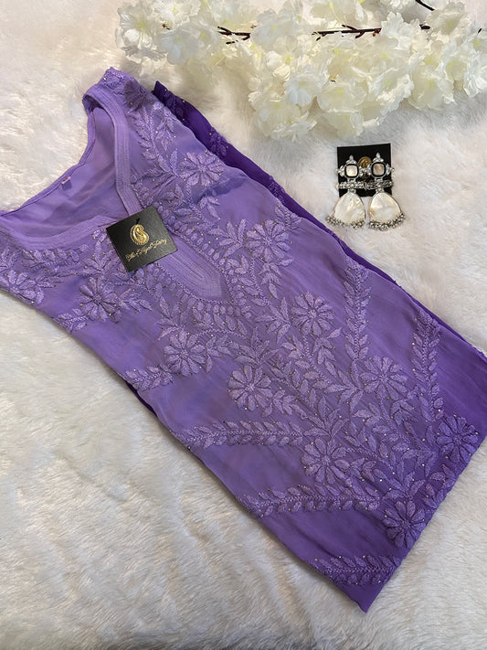 Lavender Ombre - Premium Viscose Kurti with Mukaish