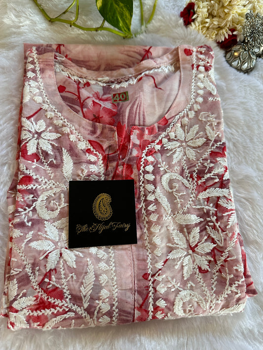 Mulmul Printed Kurti- Pink 3