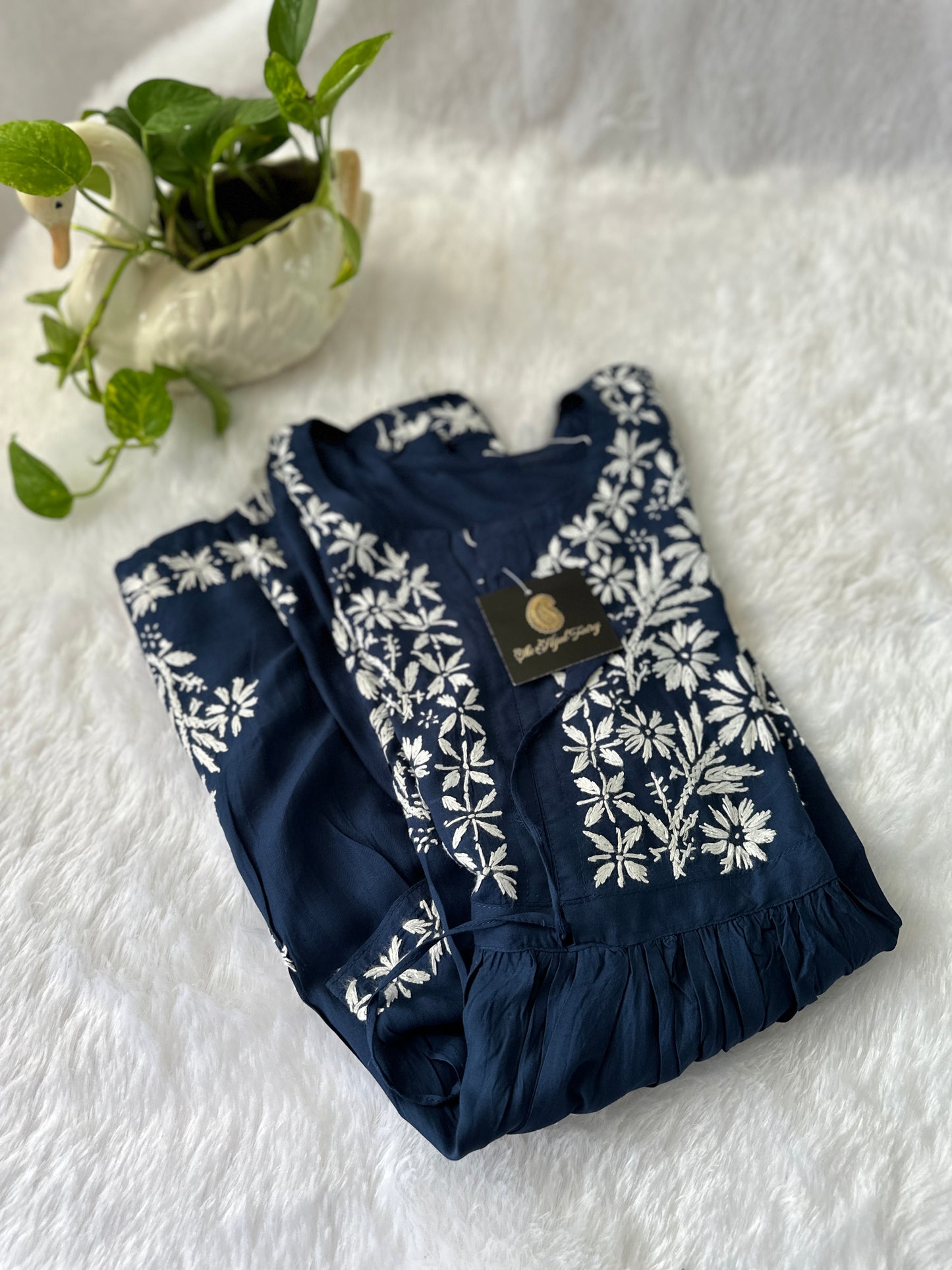 Navy Blue - Short Modal Chikankari Frock