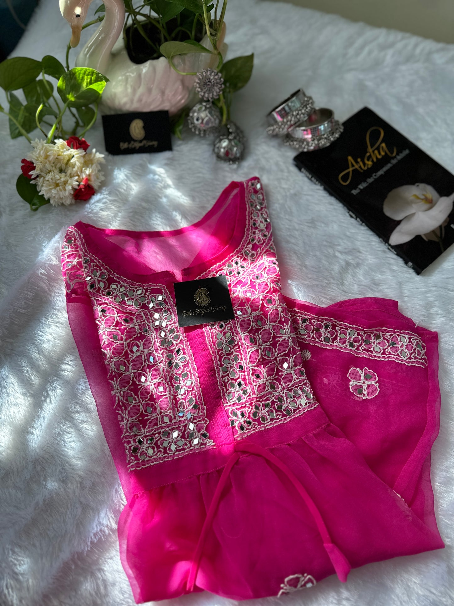 Hot Pink - Georgette Mirror Short Kurta