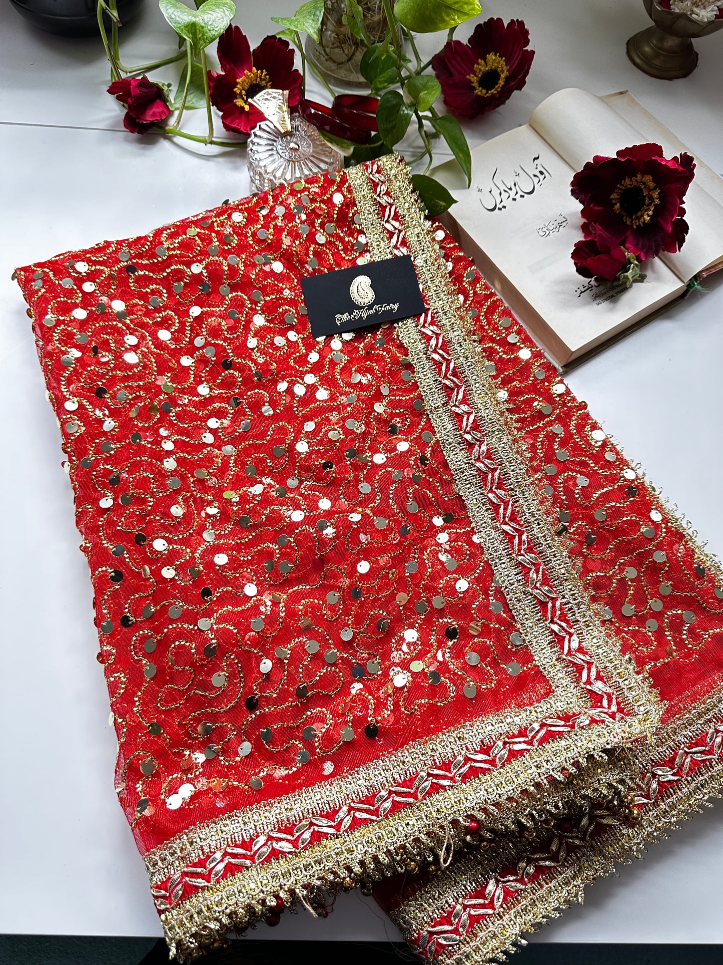 Red and Gold Bridal Ghoonghat Dupatta