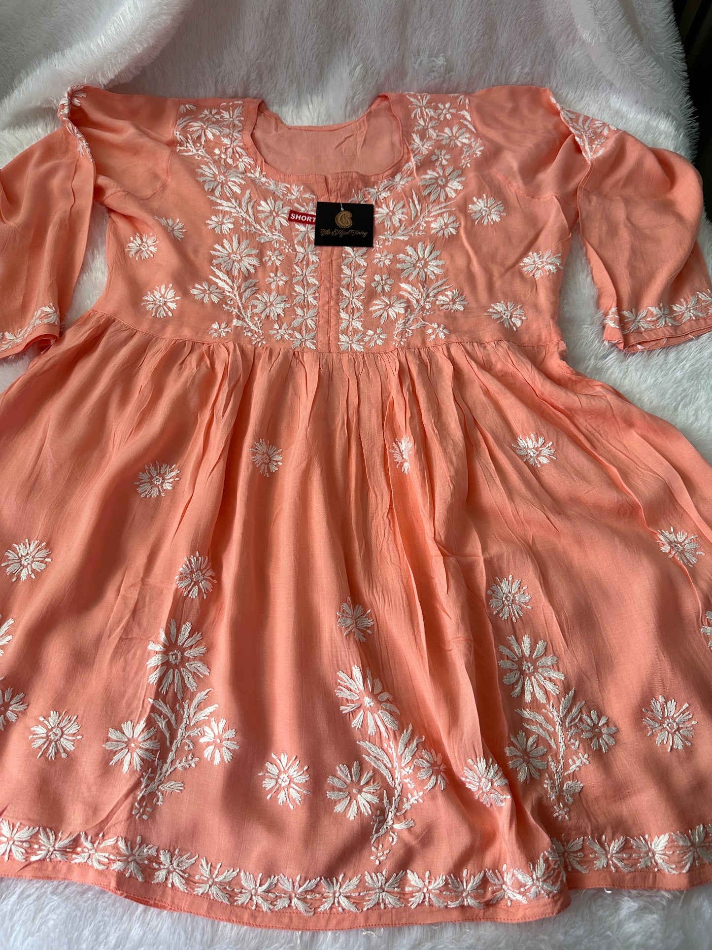 Peach - Short Modal Chikankari Frock