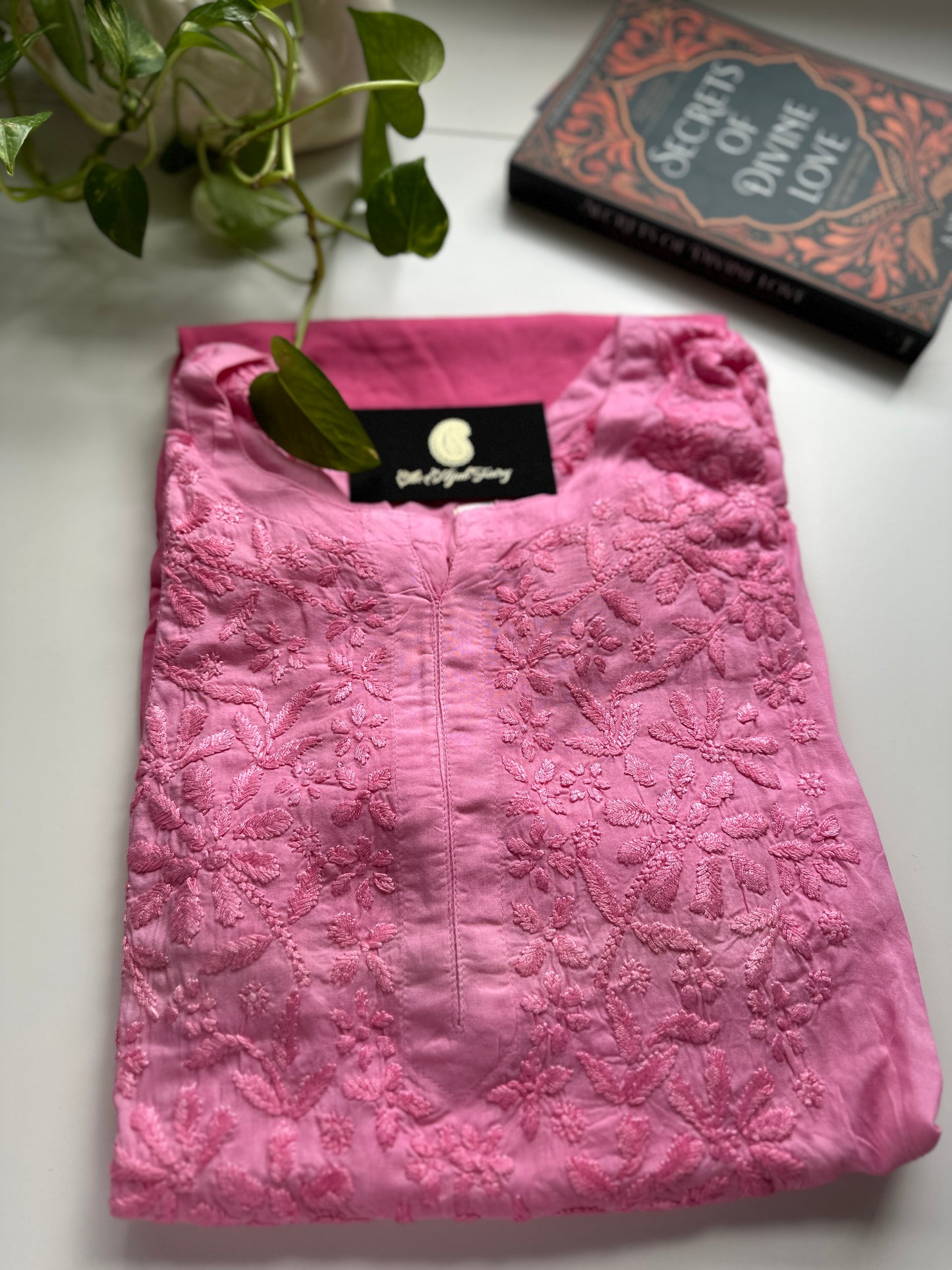 Pink - Ombre Modal Straight Chikankari Kurta - The Hijab Fairy