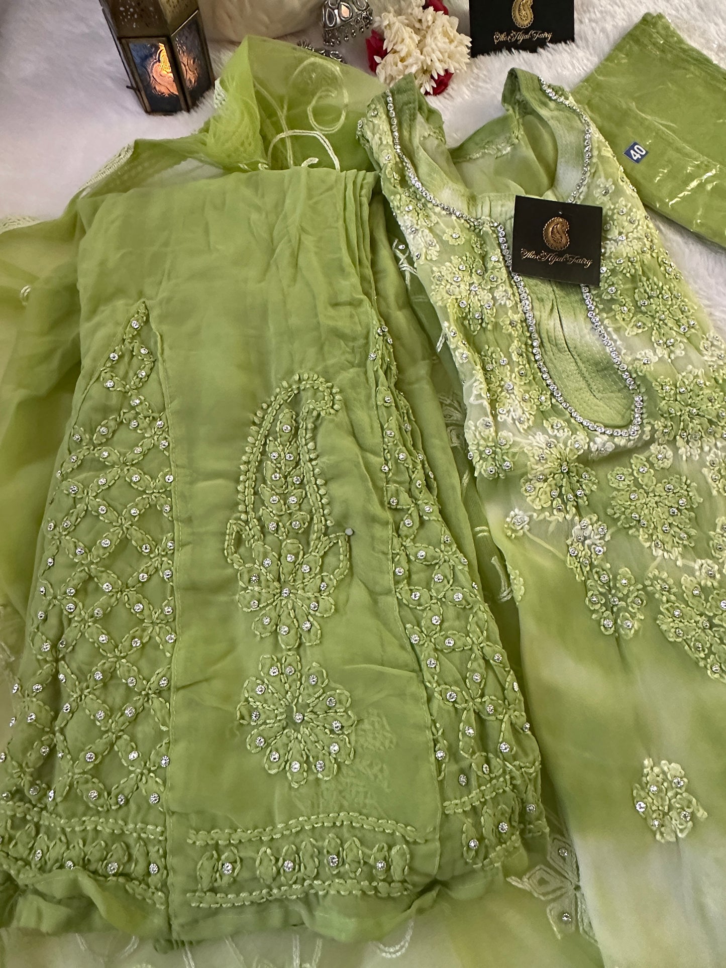 Lime Green - 3 pc Georgette Stonework Sharara Set