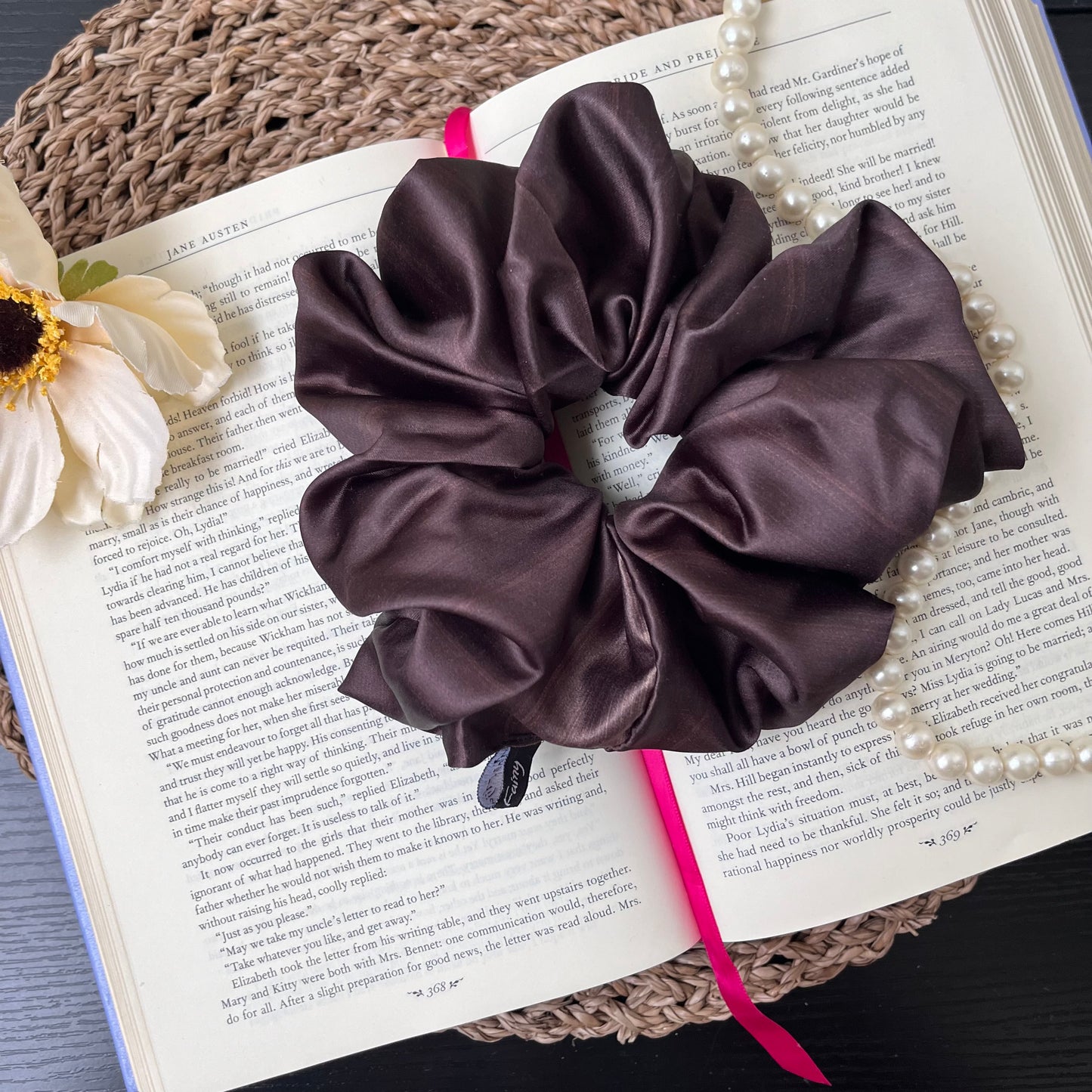 Coffee Brown Satin Scrunchie