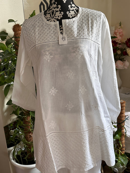 White - Short Cotton Kurti - Style D