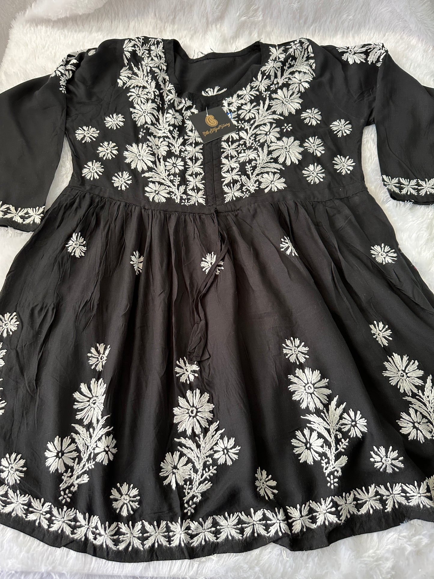 Black - Short Modal Chikankari Frock