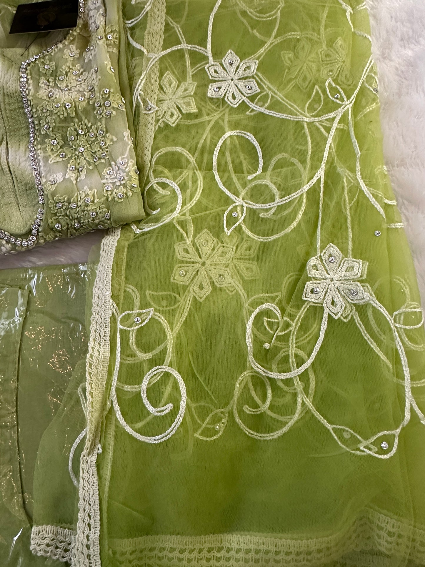 Lime Green - 3 pc Georgette Stonework Sharara Set