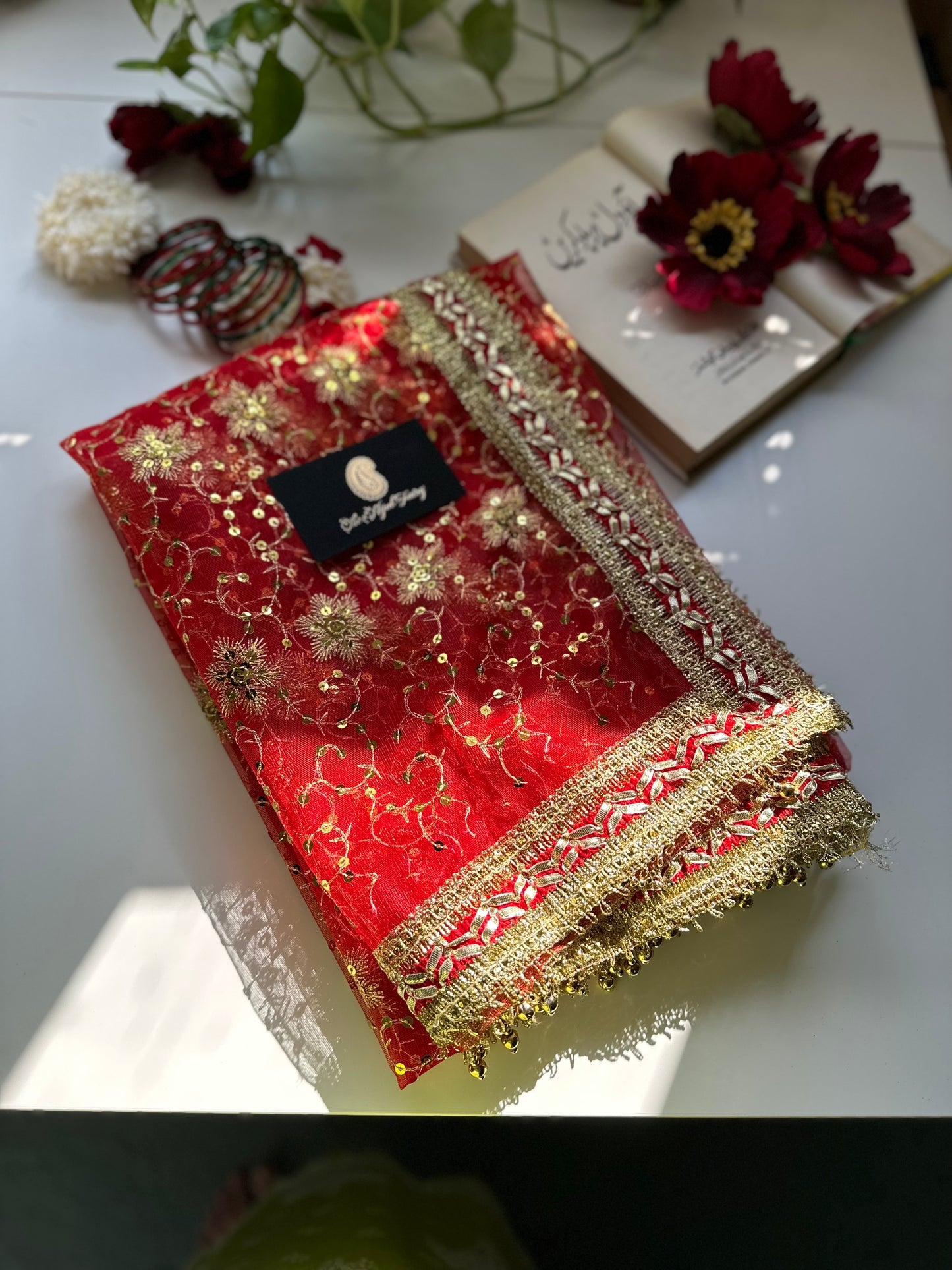 Red and Gold Bridal Ghoonghat Dupatta