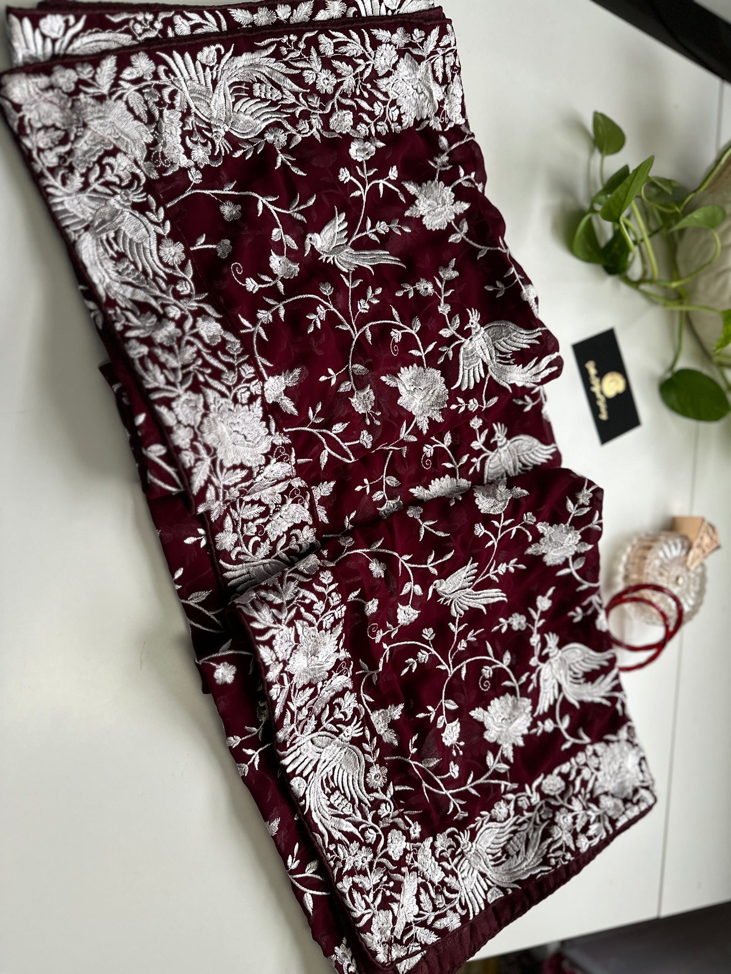 Parsi Gara Premium Dupatta - Wine 2