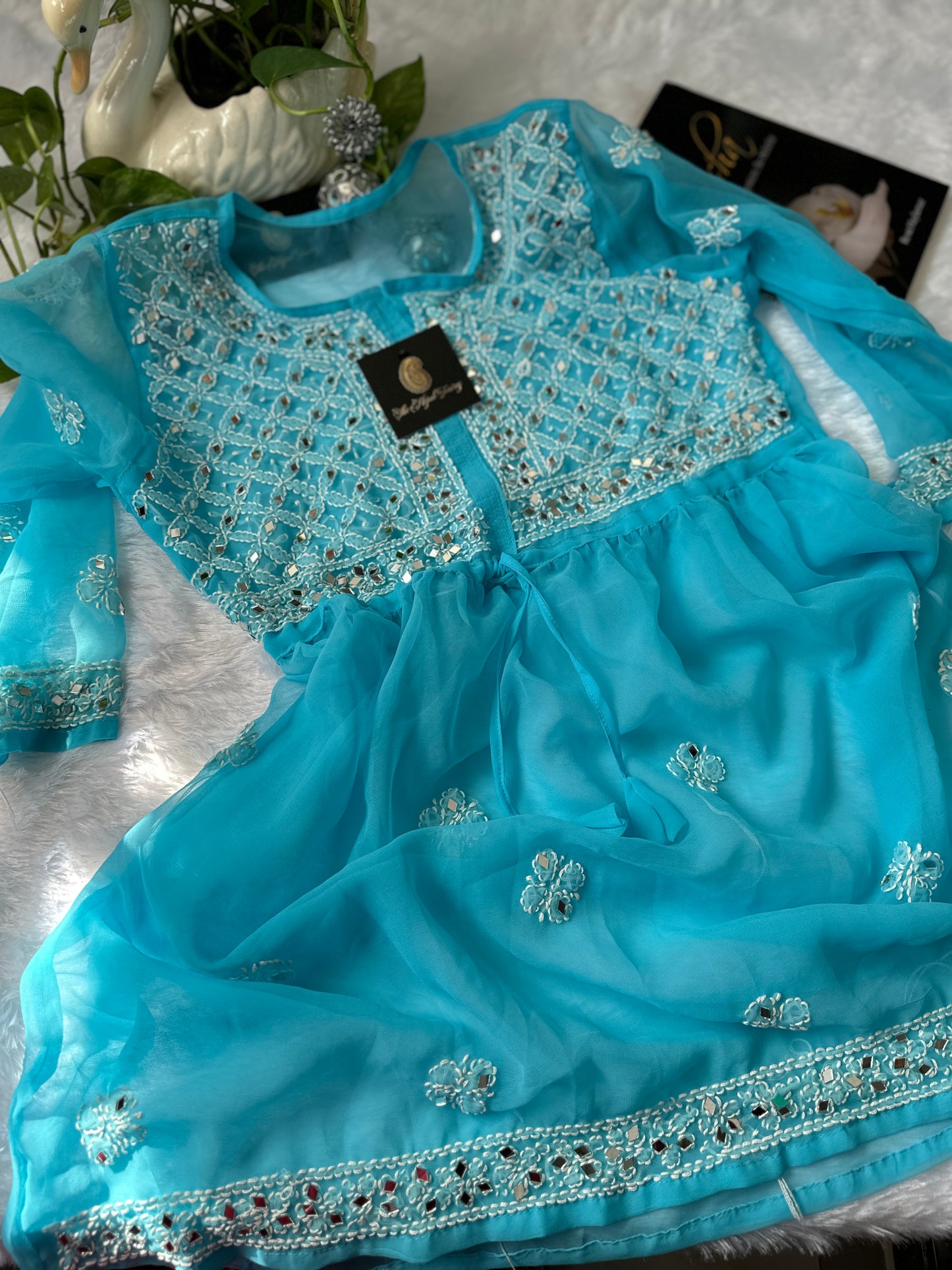 Sky Blue - Georgette Mirror Short Kurta