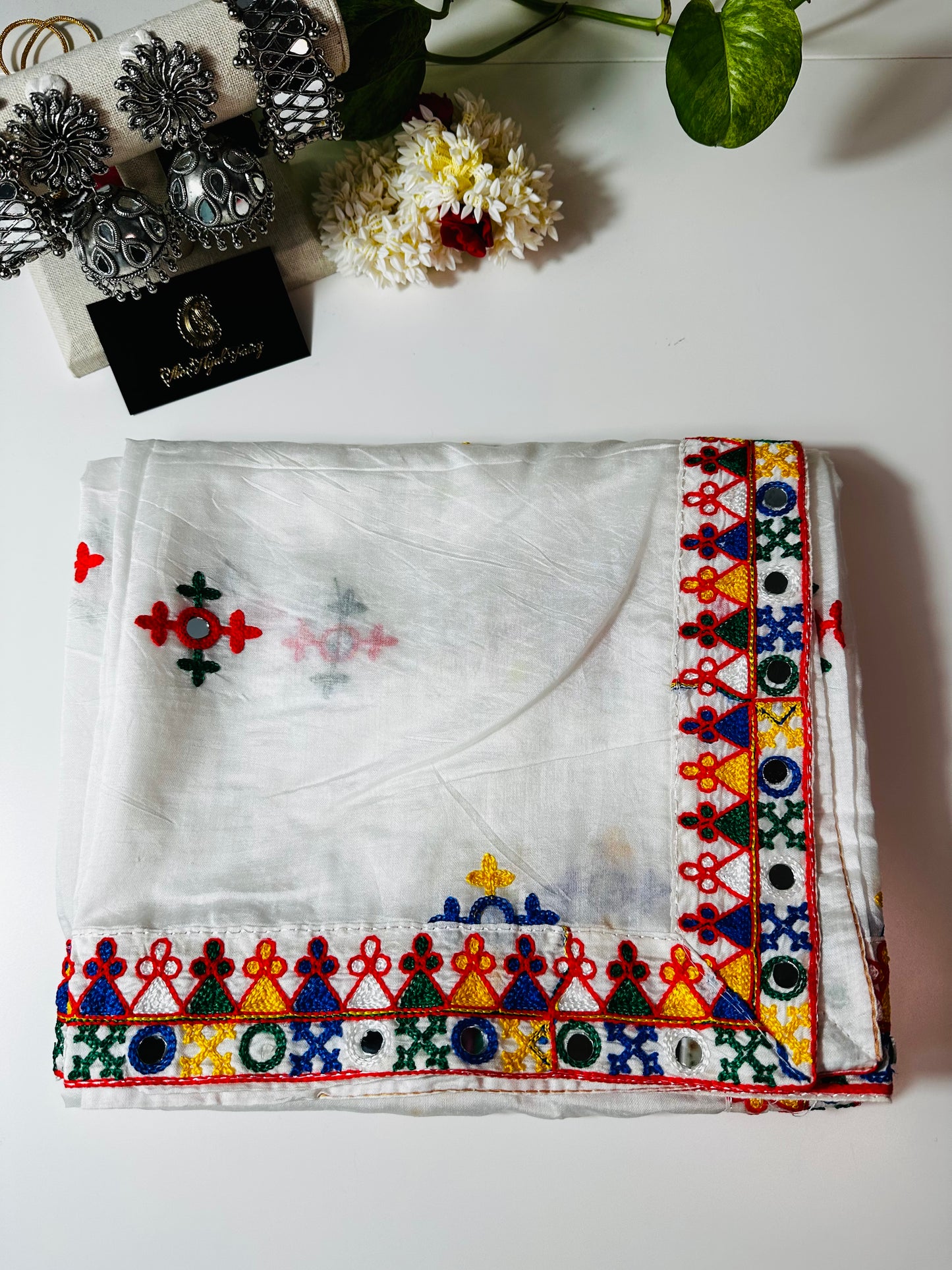 Chanderi Kutchi Work Dupatta with Mirror