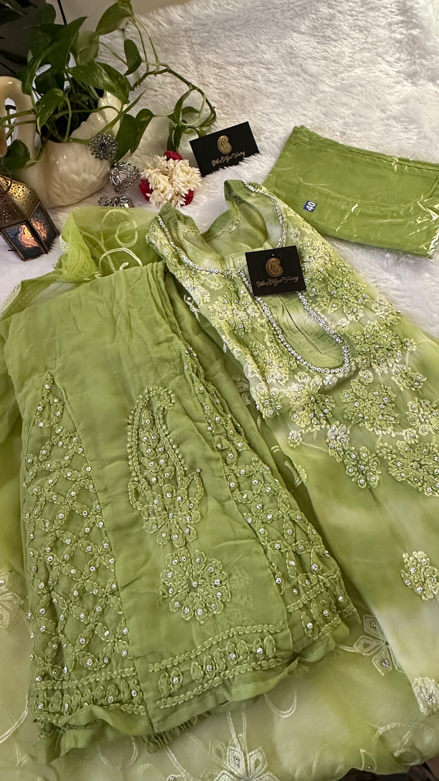 Lime Green - 3 pc Georgette Stonework Sharara Set