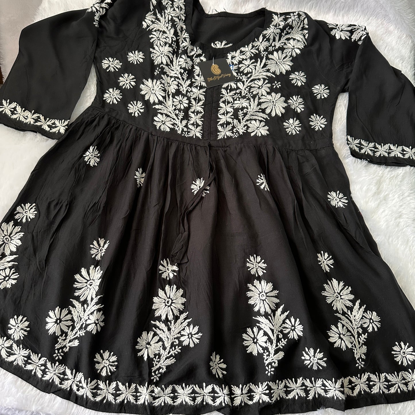 Black - Short Modal Chikankari Frock