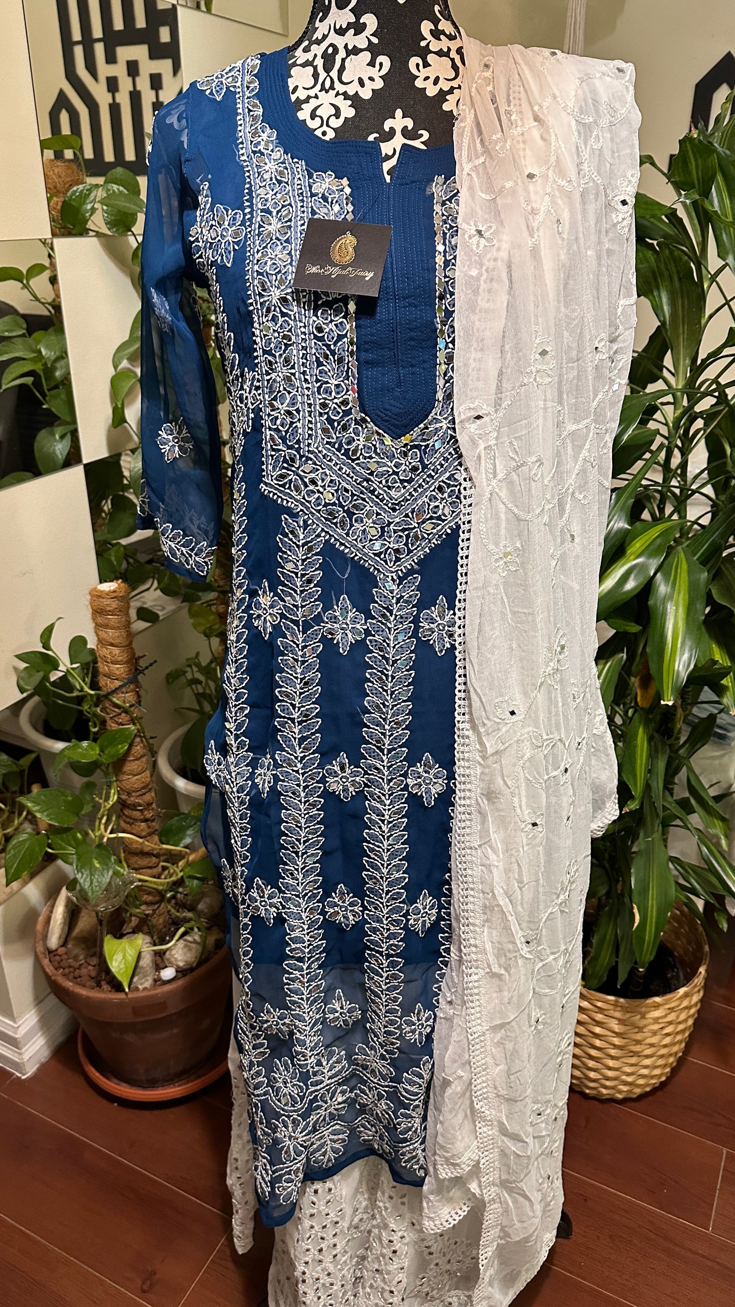 Teal Blue - Georgette Mirror Kurta