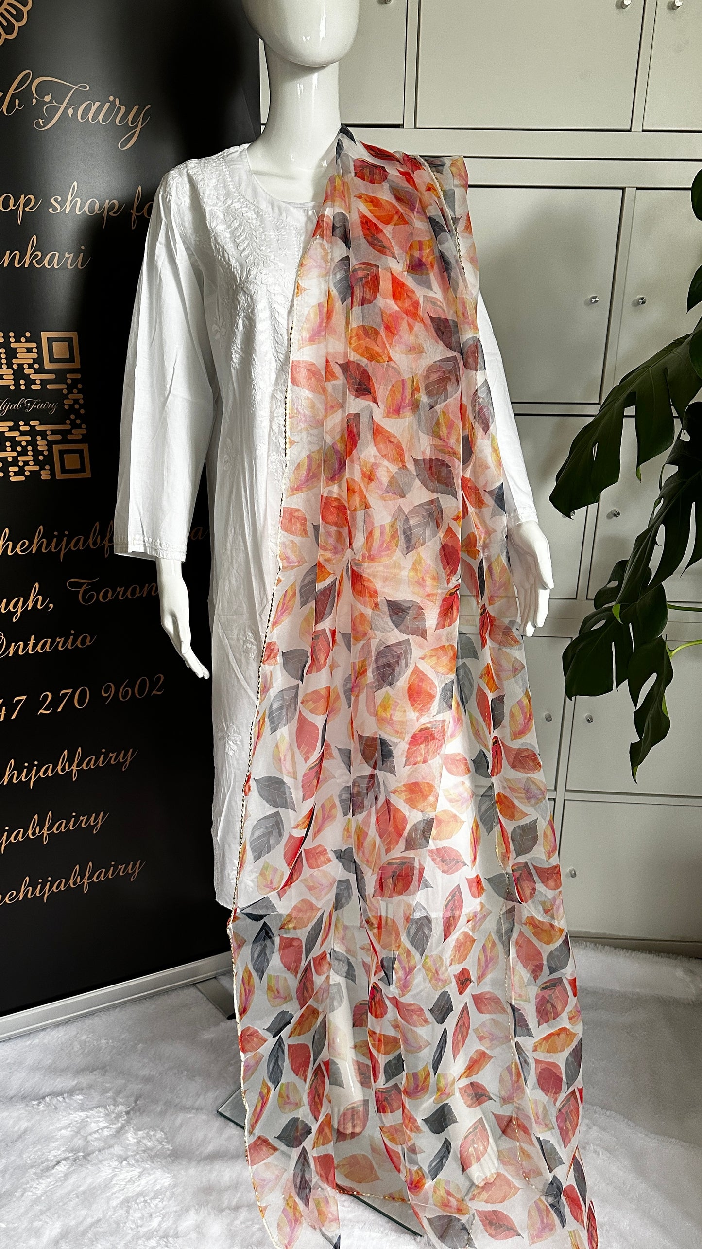 Orange - Organza Digital Printed Dupatta