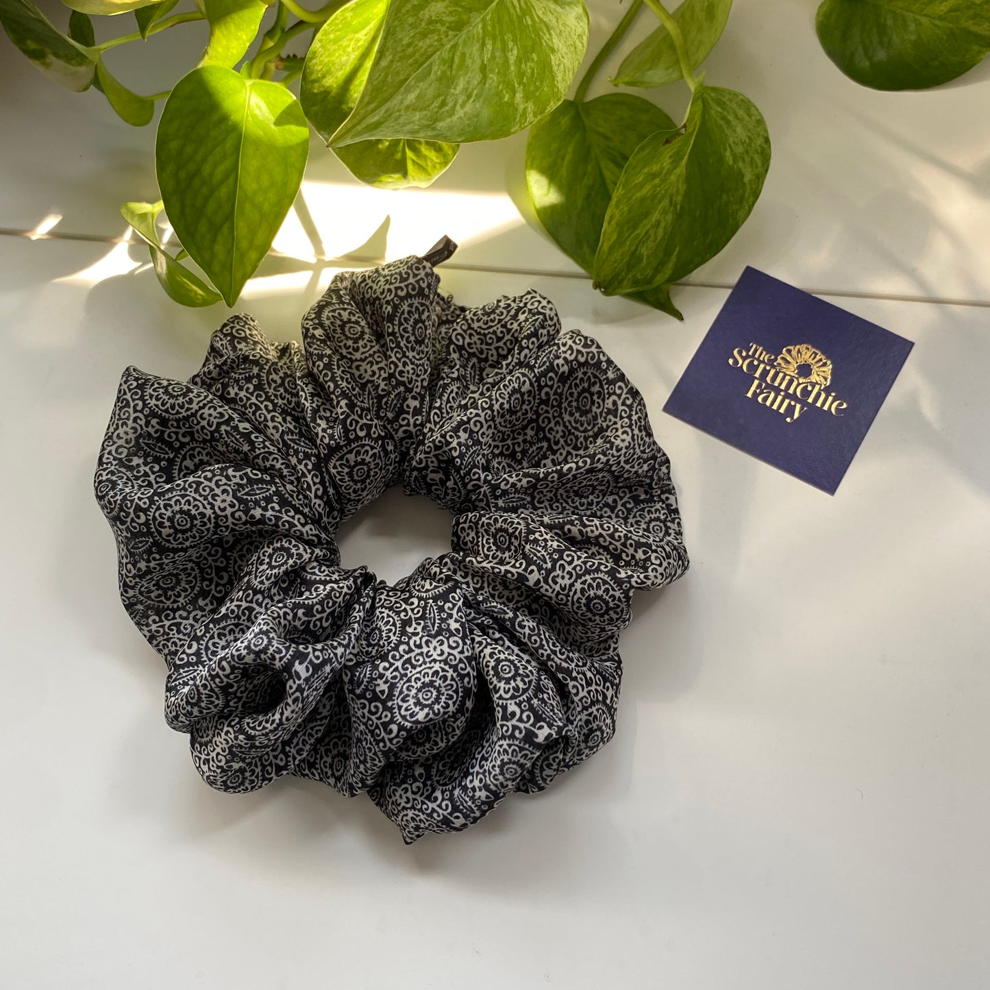 Black Mandala Satin Scrunchie