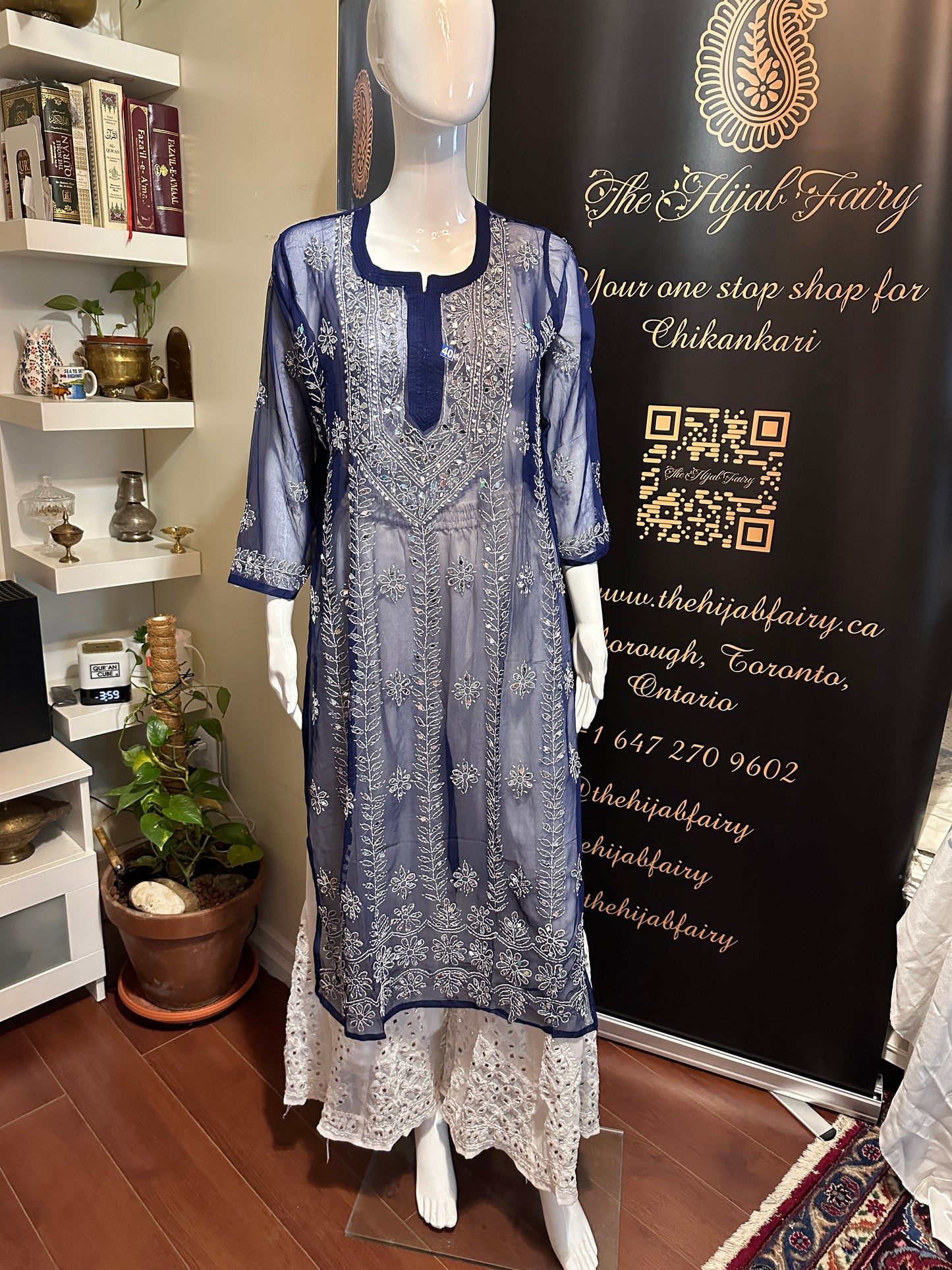 Navy Blue - Georgette Mirror Kurta