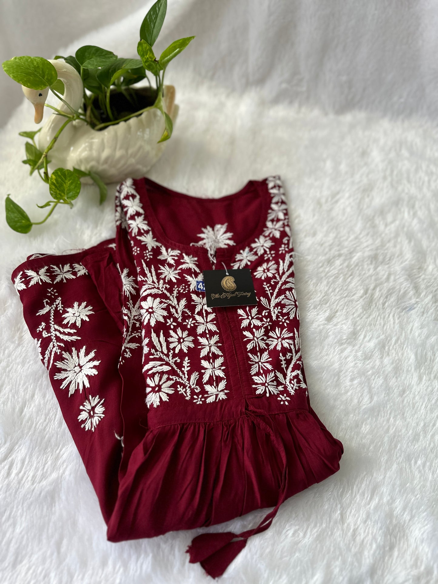 Maroon- Short Modal Chikankari Frock