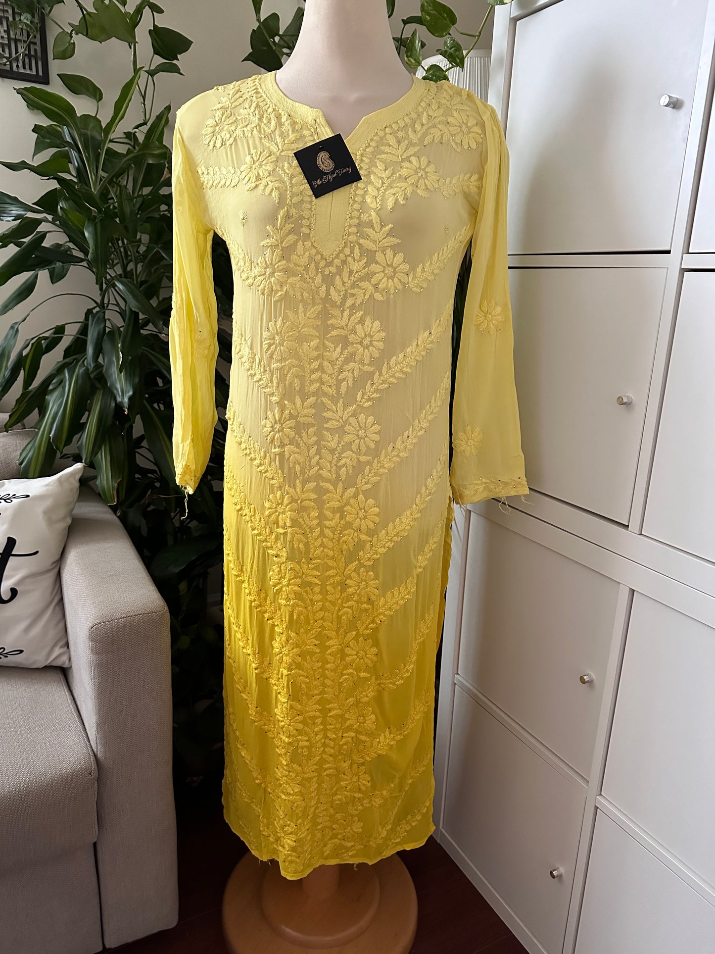 Yellow Ombre - Premium Viscose Kurti with Mukaish