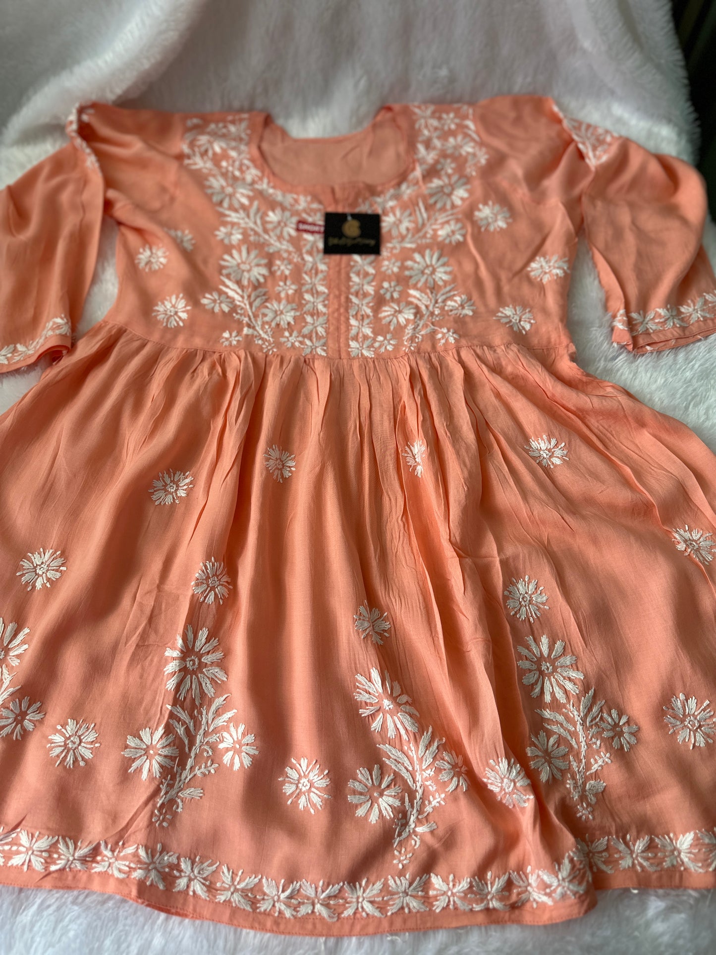 Peach - Short Modal Chikankari Frock