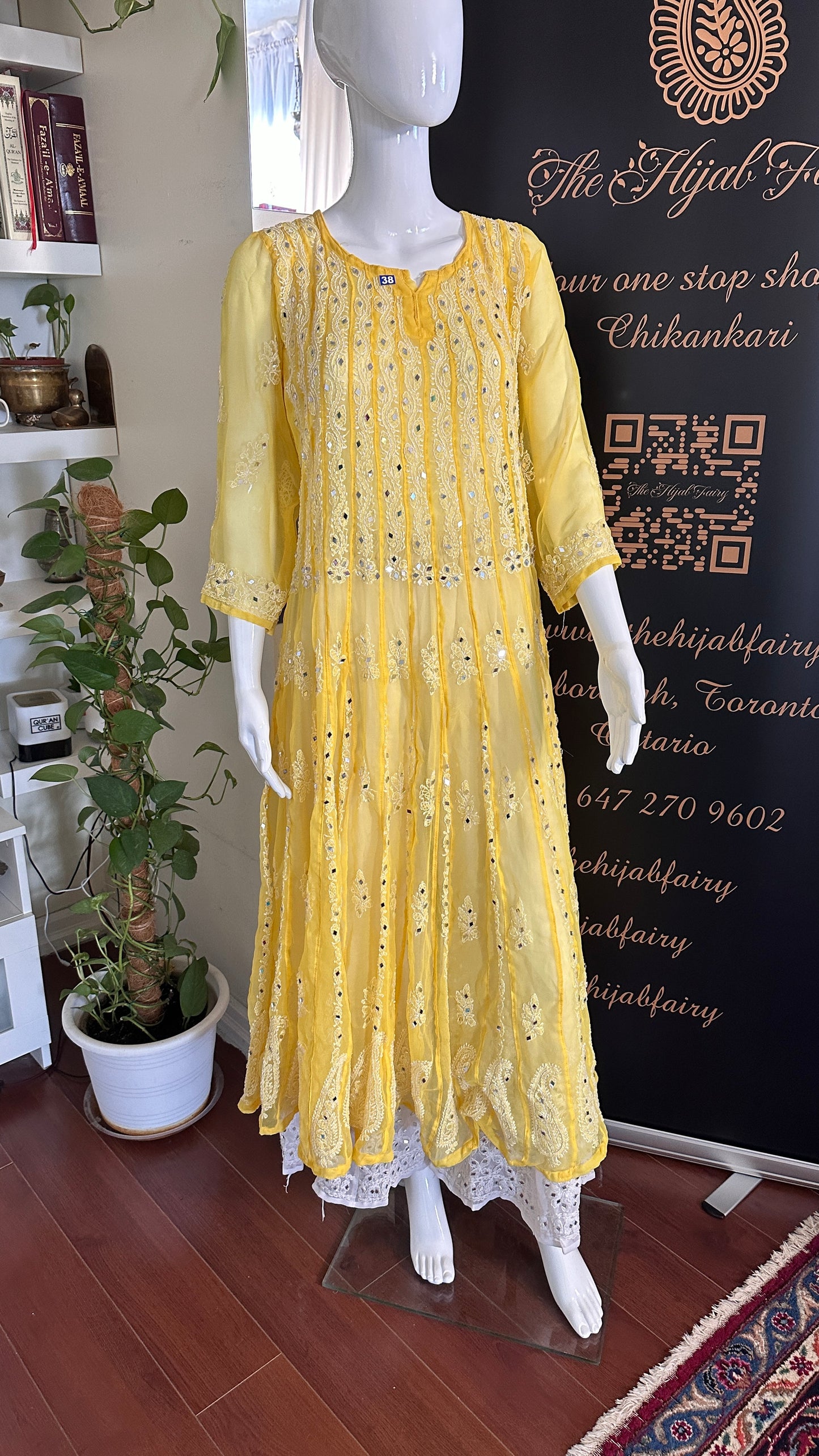 Yellow - 56 Kali Georgette Mirror Anarkali