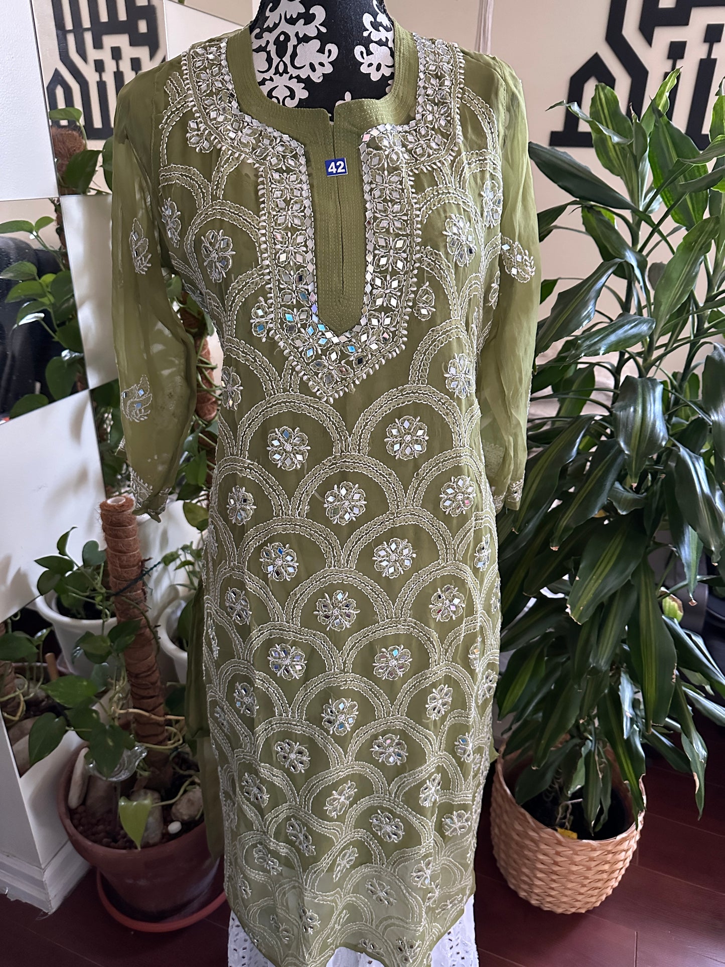 Olive Green - Georgette Mirror Kurta