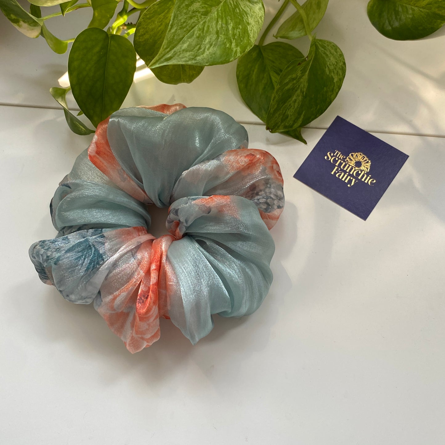 Sea Blue Organza Scrunchie