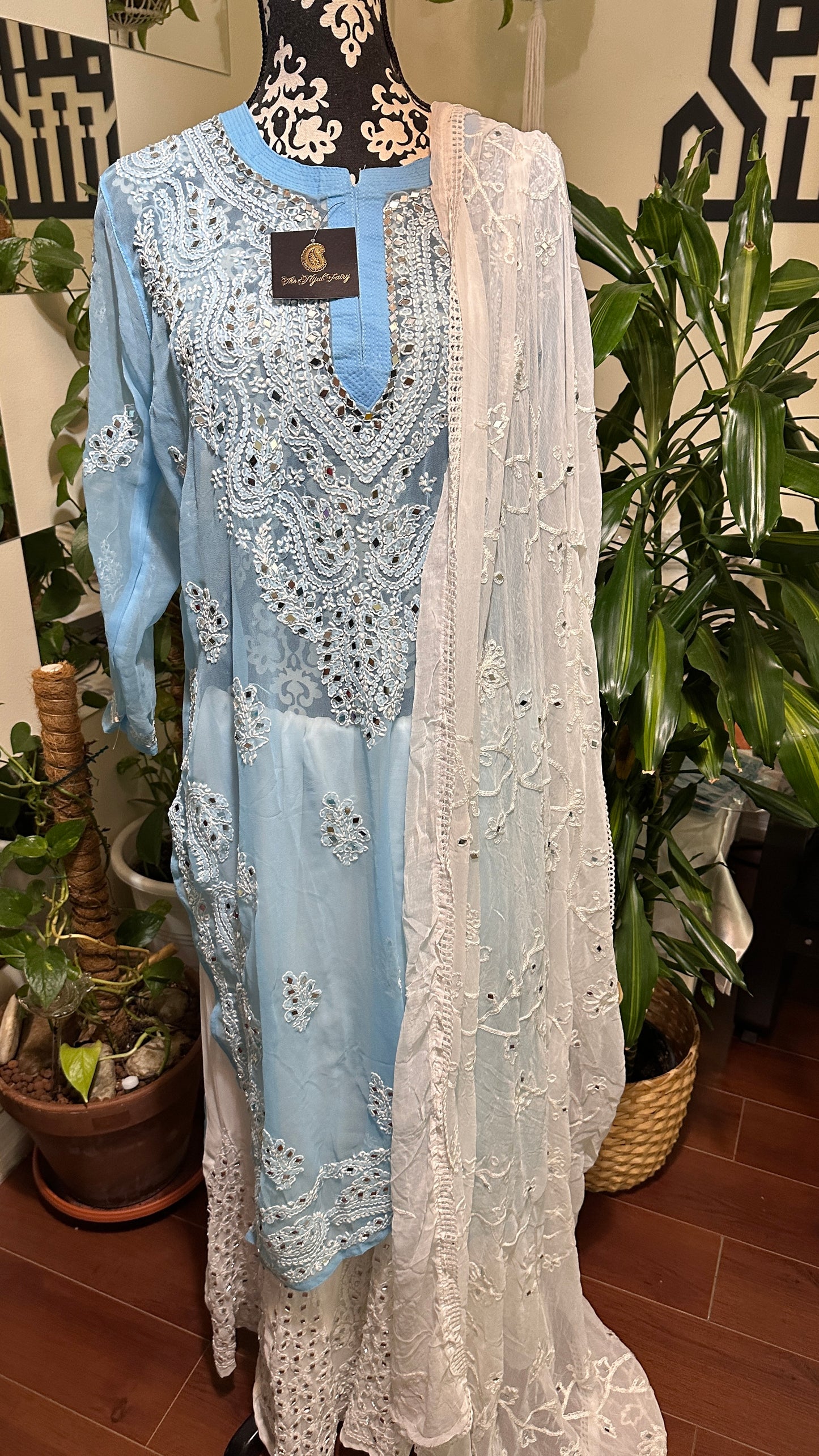 Light Blue - Georgette Mirror Kurta