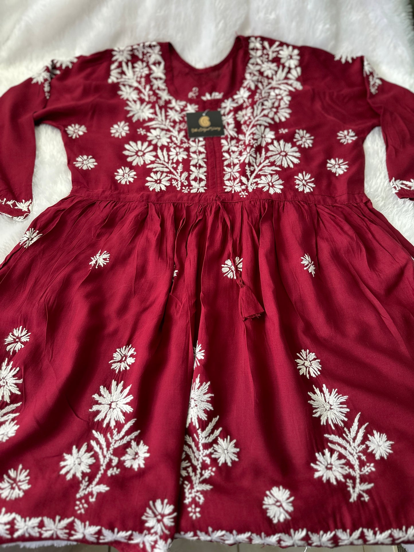 Maroon- Short Modal Chikankari Frock