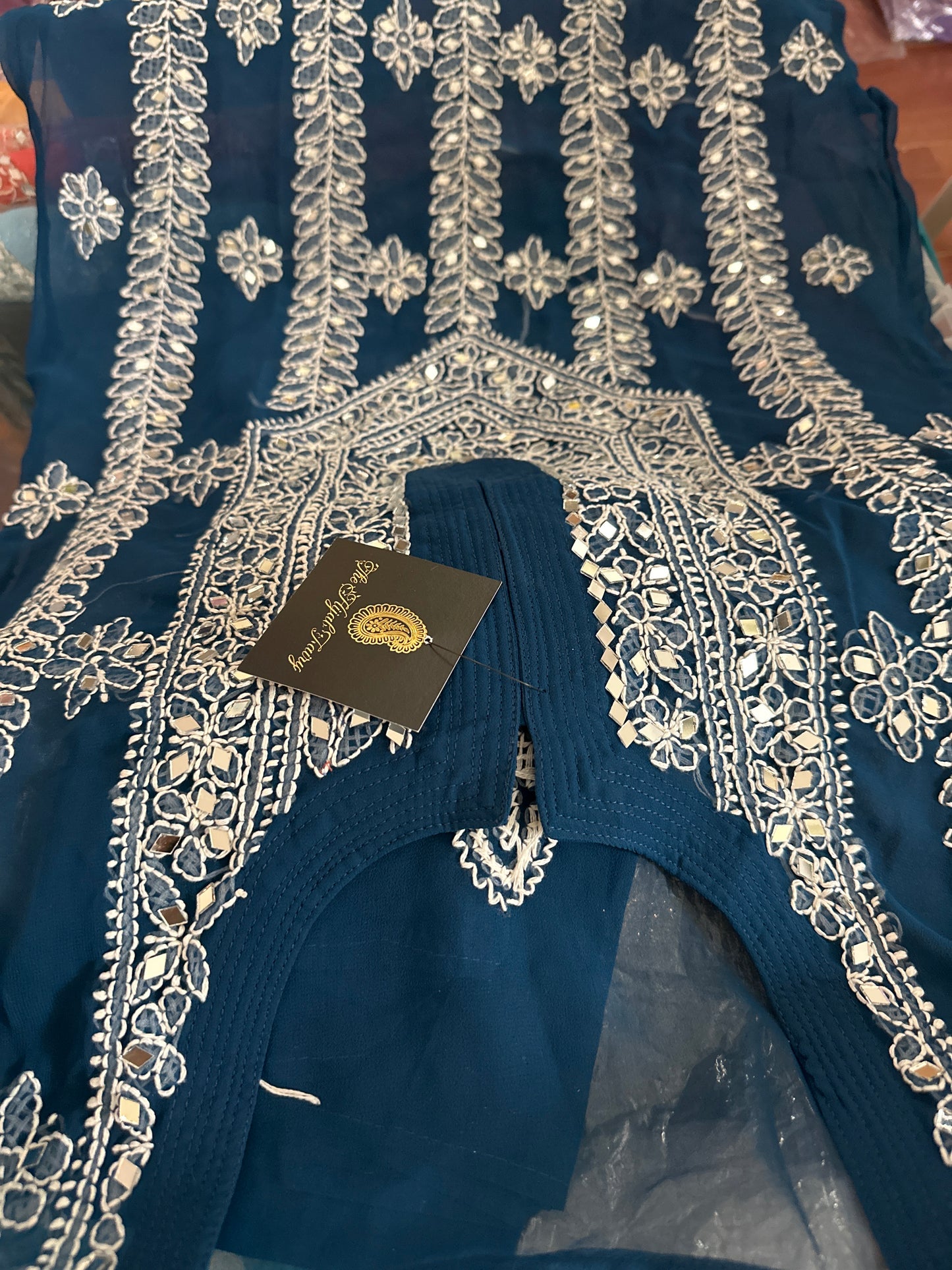 Teal Blue - Georgette Mirror Kurta