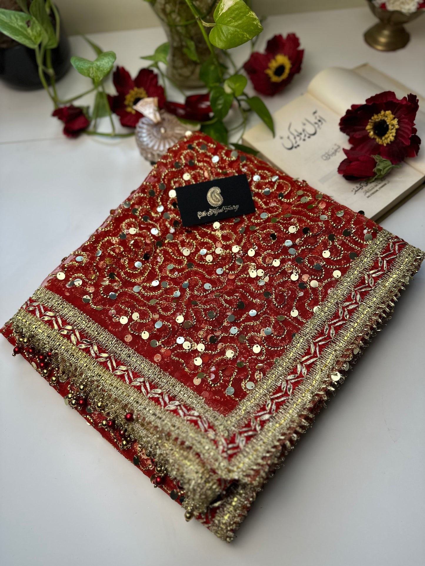 Red and Gold Bridal Ghoonghat Dupatta