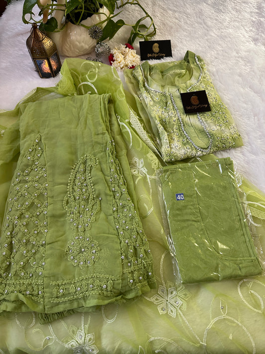 Lime Green - 3 pc Georgette Stonework Sharara Set