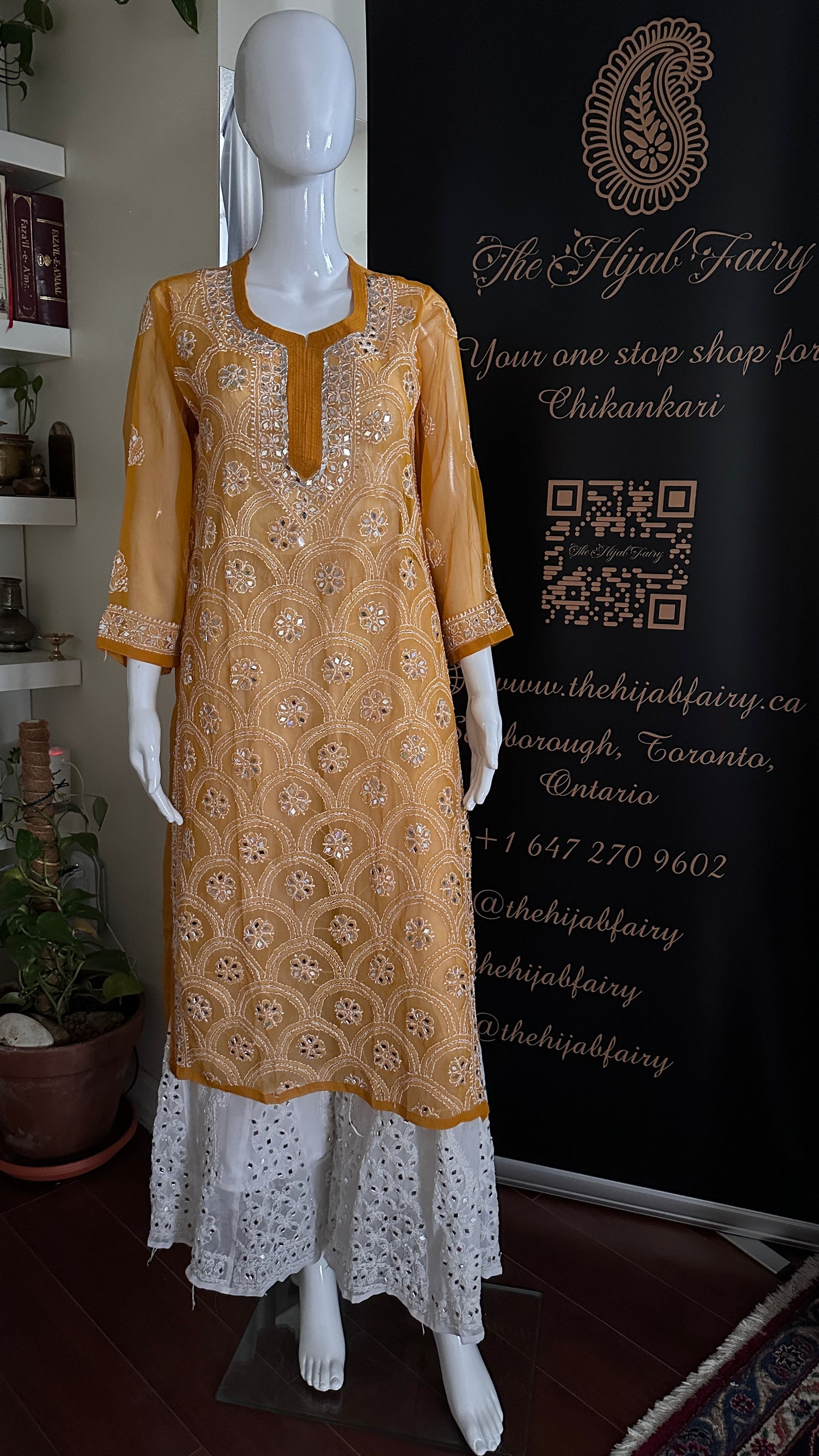 Mustard - Georgette Mirror Kurta