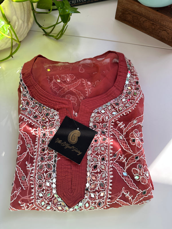Brick - Georgette Mirror Kurta