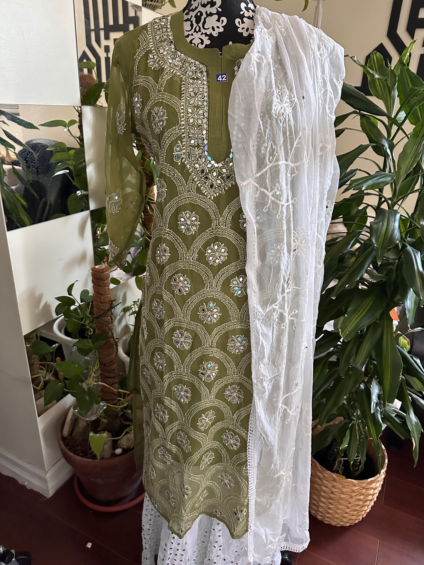 Olive Green - Georgette Mirror Kurta