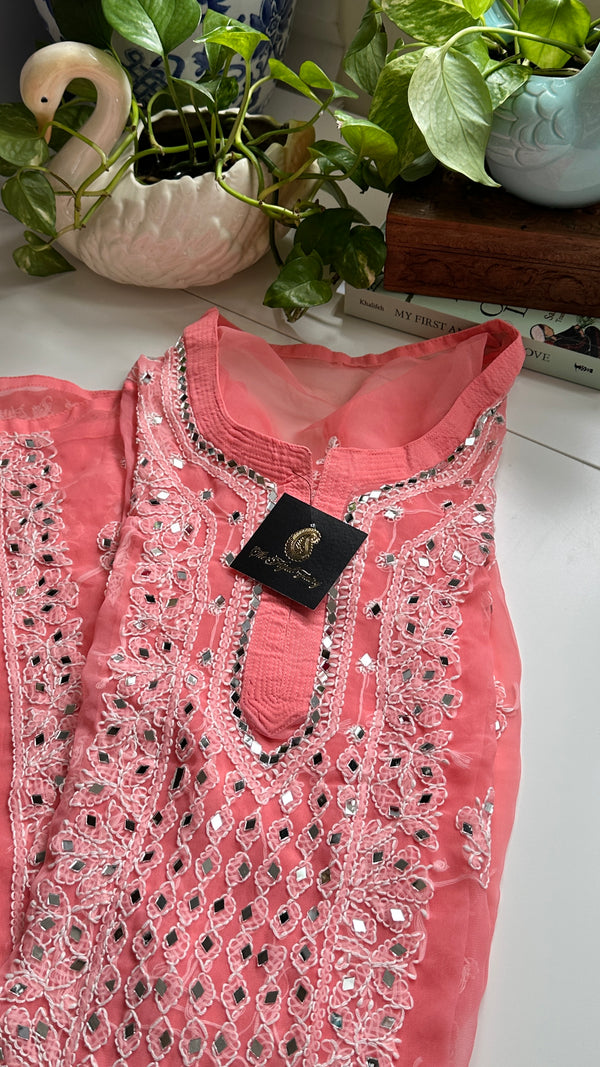 Peach Pink- Georgette Mirror Kurta