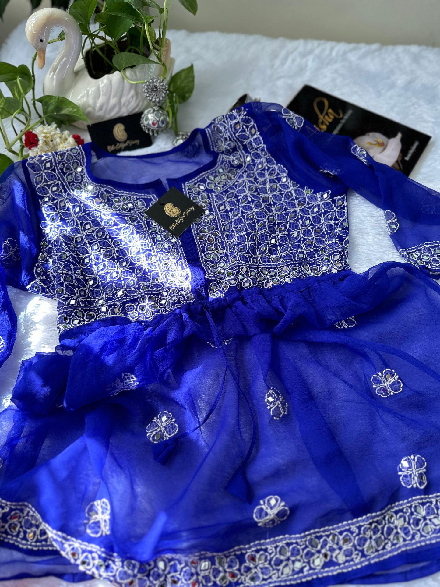 Royal Blue - Georgette Mirror Short Kurta